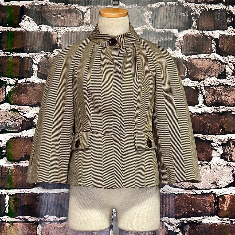 Jones New York Signature Jacket Coat SP Small Petite Suit Plaid Brown Lined